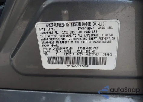 2012 Infiniti G37X from USA, damaged, VIN JN1CV6AR7CM677268